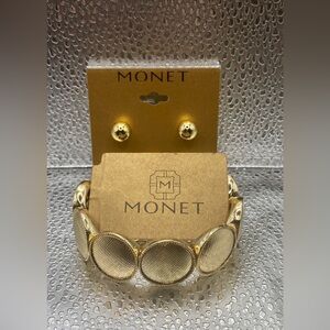 Monet Goldtower Bracelet & Goldtone Bud Earring Bundle